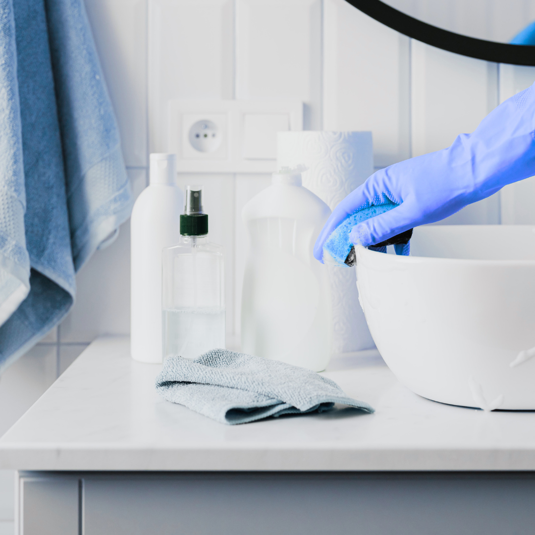 Professional bathroom cleaning with eco-friendly supplies